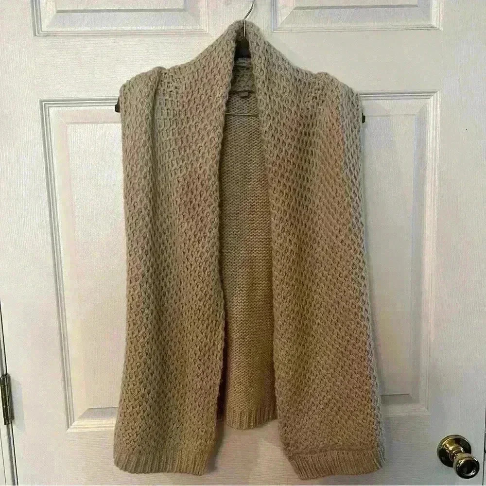 J Jill Women’s Alpaca Blend Knit Sleeveless Cardigan Vest Cream Tan Size XS